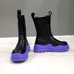 Purple Color Sole Chunky Chelsea Ankle Boots